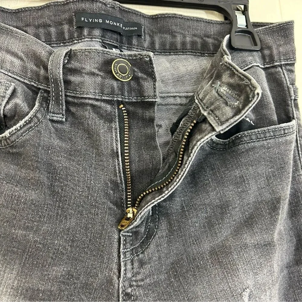 Flying Monkey Skinny Jeans Size 26 Wash Black Denim Distressed Stretch Jeans